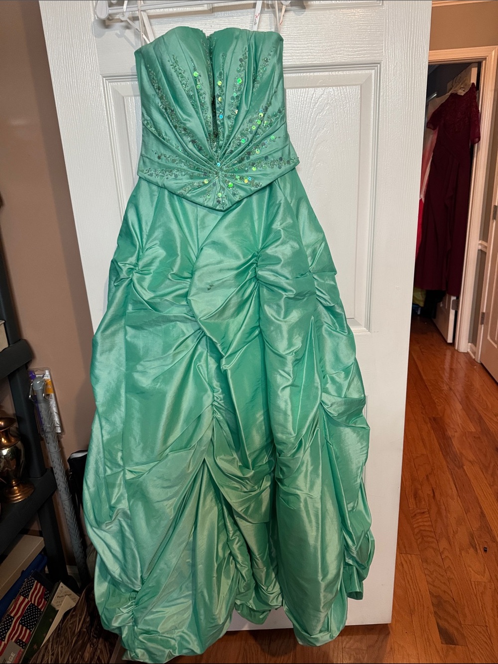 ' Strapless Sequin Bodice Prom Dress in Mint Green